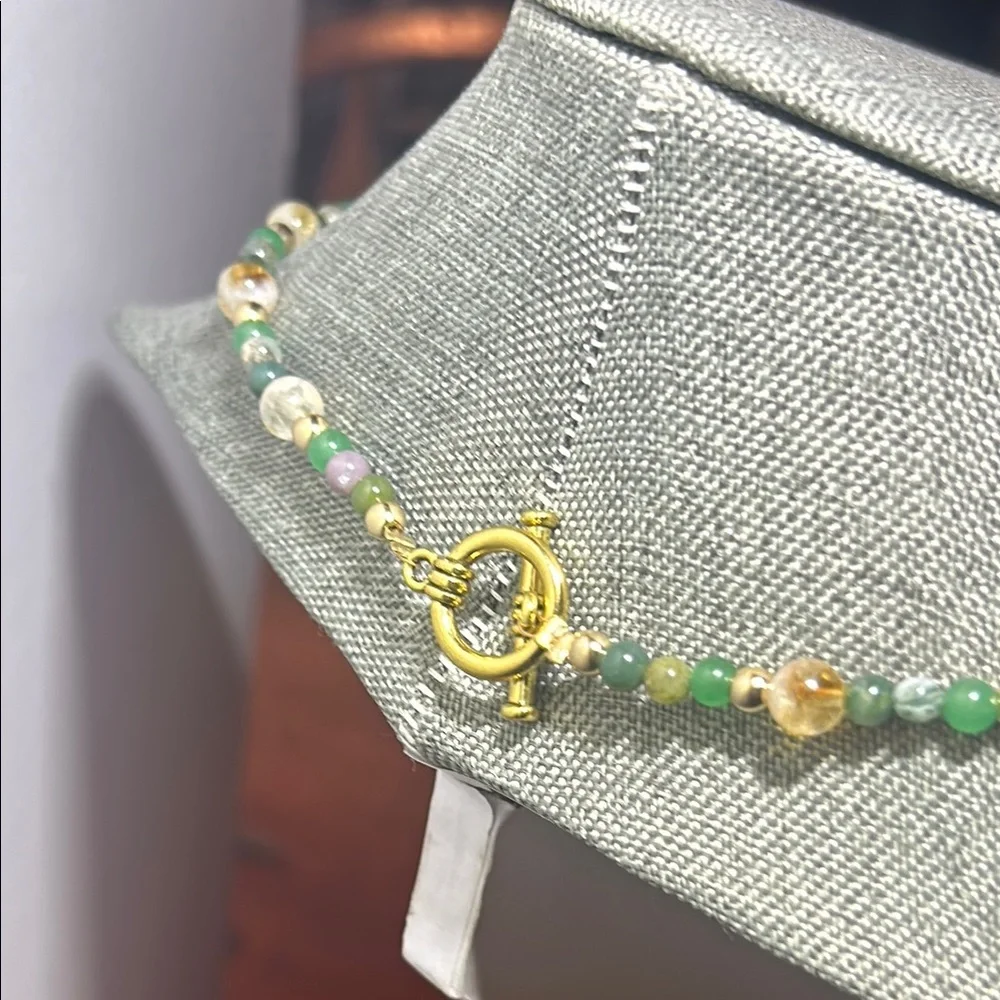 Handmade Moss Agate + Citrine + Green Aventurine Beaded Necklace * ✨
